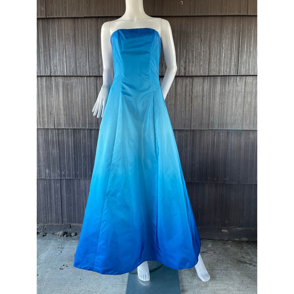 🔥Vintage Y2K Roberta Made In USA Gradient Ombré Blue Strapless Iridescent Dress